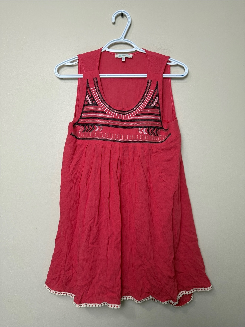 Grace & Lace Coral Pink Embroidered Tank Dress size S